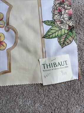 Thibaut Floral Border Fabric Panel in Cream, Green & Pink 25" new